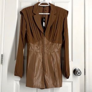 FASHION NOVA Corset Romper in Camel